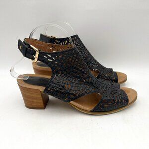 Pikolinos Black Woven Leather Sandals Block Heel Sling Back Size 41 (US 10.5-11)